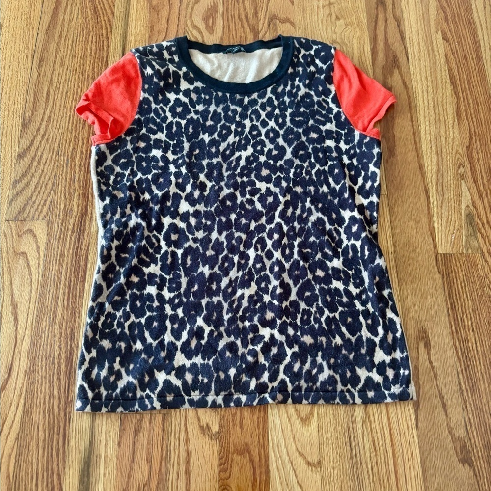 Ann Taylor Leopard Print Tee with Red/Orange Sleeves - XS